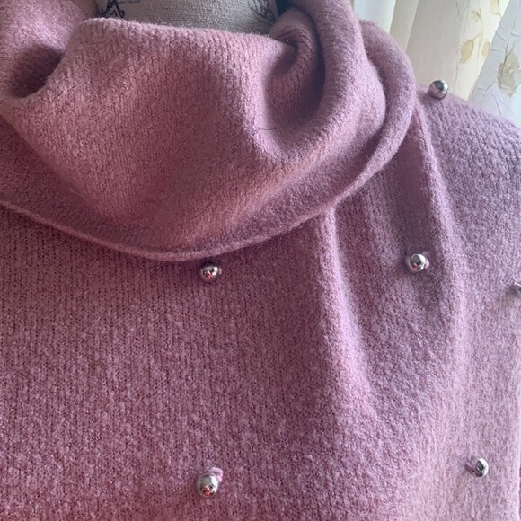 Cropped Pink sweater with silver beads L - Picture 2 of 4